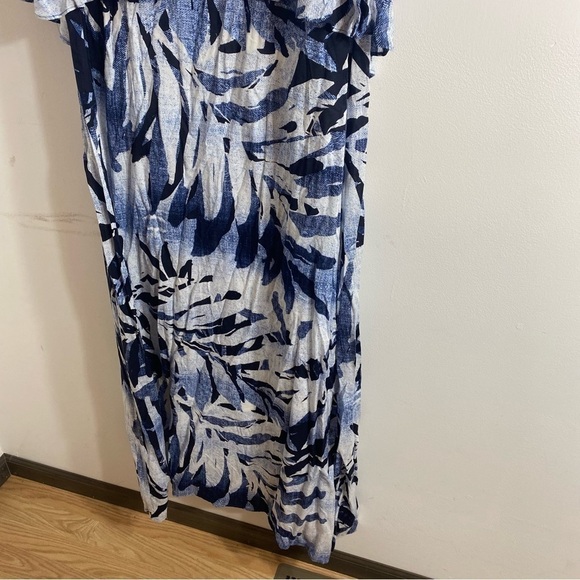 Chico’s Palm Print Maxi Dress Sz 2 Large Blue White Sleeveless Beach Vacation - Picture 3 of 9